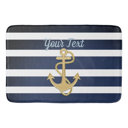 ブルーストライプ金ゴールドいかり航海の バスマット (正面)