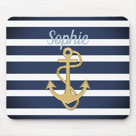 ブルーストライプ金ゴールドいかり航海の マウスパッド (正面)