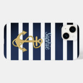 ブルーストライプ金ゴールドいかり航海の Case-Mate iPhoneケース (裏面 (横))