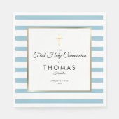 ブルーストライプ金ゴールドクロスファースト聖餐式 スタンダードランチョンナプキン (正面)