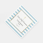 ブルーストライプ金ゴールドクロスファースト聖餐式 スタンダードランチョンナプキン (角)