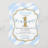 ブルーストライプ金ゴールドグリッター第1誕生日 招待状 (正面/裏面)