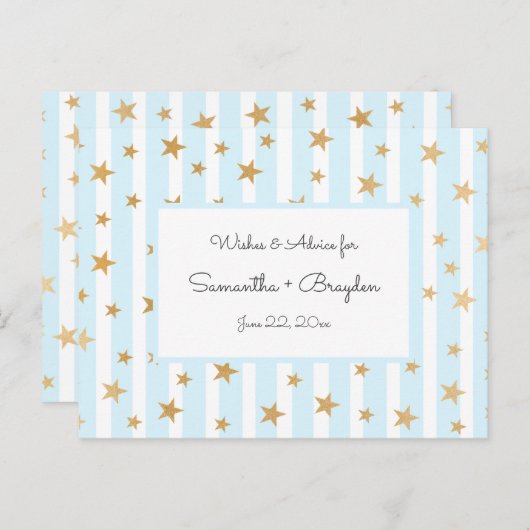 ブルーストライプ金ゴールドスターベビーシャワーアドバイスカード アドバイスカード (正面/裏面)