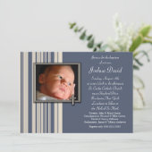 ブルーストライプ《キリスト教》洗礼式や命名式ボーイフォト招待状 招待状 (スタンド正面)