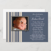 ブルーストライプ《キリスト教》洗礼式や命名式ボーイフォト招待状 招待状 (正面/裏面)