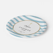 ブルーストライプ ゴールドクロス 洗礼 誕生 ペーパープレート (アングル)