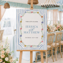 ブルーストライプ フラワーモチーフ 結婚式 ウェルカムサイン