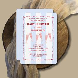 ブルーストライプ レッドボーダー ブランシュ＆バブルベビーシャワー 招待状