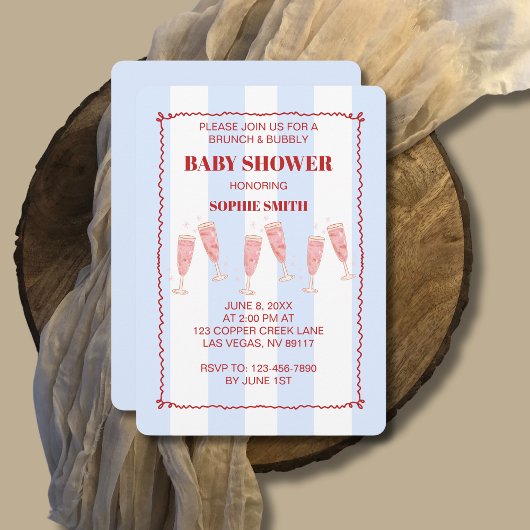 ブルーストライプ レッドボーダー ブランシュ＆バブルベビーシャワー 招待状