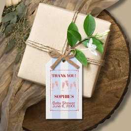 ブルーストライプ レッドボーダー ブランチ & バブルベビーシャワー ギフトタグ