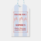 ブルーストライプ レッドボーダー ブランチ & バブルベビーシャワー ギフトタグ (正面)