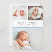 ブルーストライプ |写真コラージュの誕生のお知らせ 案内状 (正面)