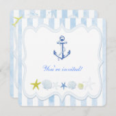 ブルーストライプ·航海のバースデー·パーティー 招待状 (正面/裏面)