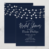 ブルーストリングライツシックモダンブライダルシャワー 招待状 (正面/裏面)