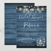 ブルーストリングライトメイソンJARSスクリプトブライダルシャワー 招待状 (正面/裏面)