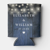 ブルーストリングライト素朴ウッドボホバ結婚ンズ 缶クーラー (正面)