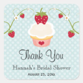 ブルーストロベリーカップケーキ好意ラベルシール スクエアシール (正面)