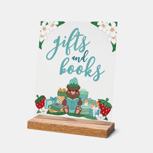 ブルーストロベリーギフトブックベビーシャワー アクリルサイン (傾斜)