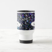 ブルーストロークと名前を使用した青、紫、黒のアブストラクト トラベルマグ (中央)