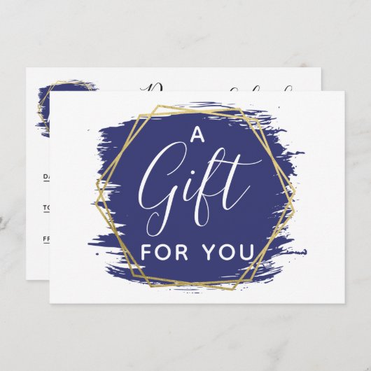 ブルーストロ絵を描ークと金ゴールド証モダン明書カード 招待状 (正面/裏面)