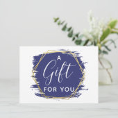 ブルーストロ絵を描ークと金ゴールド証モダン明書カード 招待状 (スタンド正面)