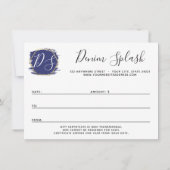 ブルーストロ絵を描ークと金ゴールド証モダン明書カード 招待状 (裏面)