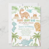 ブルーストンプチョンプロアーパーティーのような恐竜誕生日 招待状 (正面)