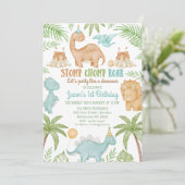 ブルーストンプチョンプロアーパーティーのような恐竜誕生日 招待状 (スタンド正面)