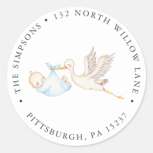 ブルーストークベビーシャワー差出人住所 ラウンドシール (正面)