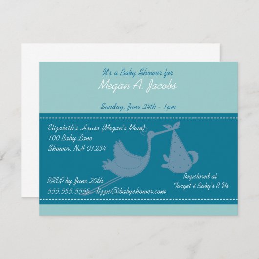 ブルーストークベビーシャワー招待状カード 招待状 (正面/裏面)