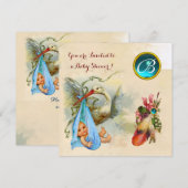 ブルーストークボーイ ベイビーシャワー,ジェムストーン モノグラム 招待状 (正面/裏面)