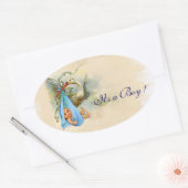 ブルーストーク男の赤ちゃんシャワー 楕円形シール (封筒)