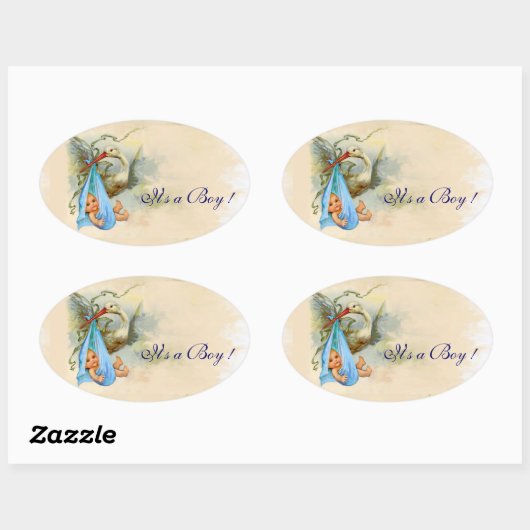 ブルーストーク男の赤ちゃんシャワー 楕円形シール (シート)