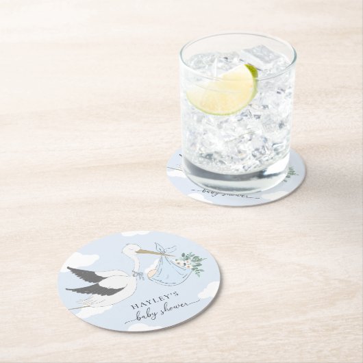 ブルーストーク赤ちゃんシャワー ラウンドペーパーコースター (インサイチュ)