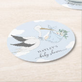 ブルーストーク赤ちゃんシャワー ラウンドペーパーコースター (アングル)