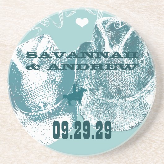 ブルーストーンティール（緑がかった色）ウエスタンホースランチファーム結婚ズ コースター (正面)