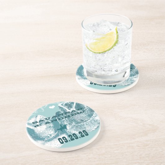 ブルーストーンティール(緑がかった色)ウエスタンホースランチファーム結婚ズ コースター (側面)