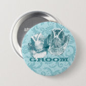 ブルーストーンティール（緑がかった色）ウエスタンホースランチファーム結婚ズ 缶バッジ (正面&裏面)