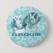 ブルーストーンティール（緑がかった色）ウエスタンホースランチファーム結婚ズ 缶バッジ (正面)