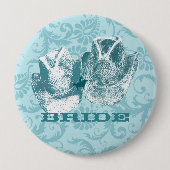 ブルーストーンティール(緑がかった色)ウエスタンホースランチファーム結婚ズ 缶バッジ (正面)