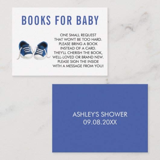 ブルースニーカーベビーの赤ちゃんシャワーのための本を持参 エンクロージャーカード (正面/裏面)