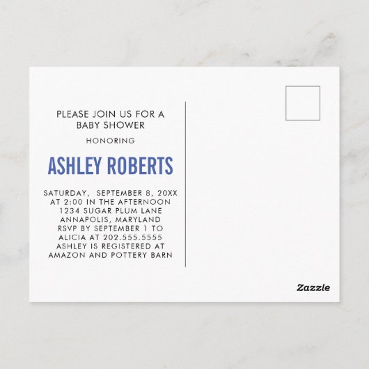 ブルースニーカー赤ちゃんシャワー招待状はがき ポストカード (裏面)