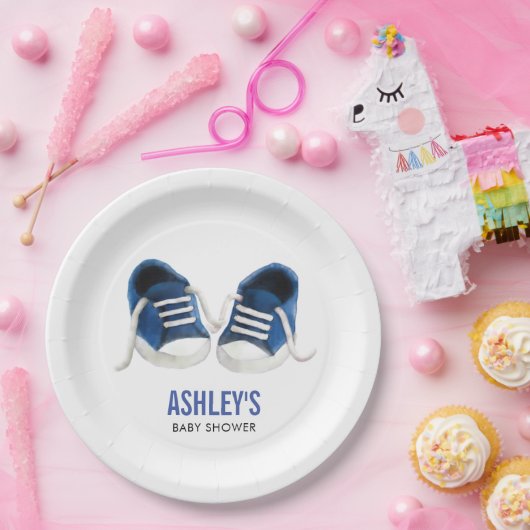 ブルースニーカー赤ちゃんシャワー紙プレート、ボーイシャワー ペーパープレート (パーティー)