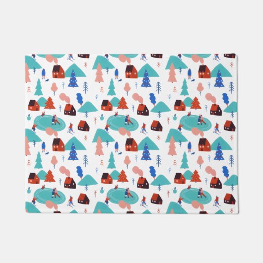 ブルースノーイフェスティバルクリスマスウィンターホリデー ドアマット (正面)