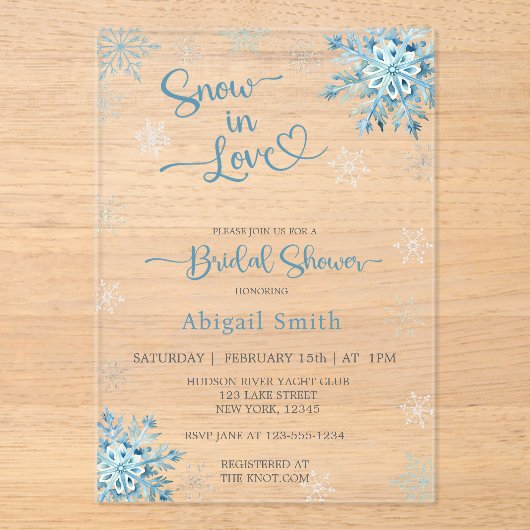 ブルースノーインラブブライダルシャワー アクリル招待状 (正面)