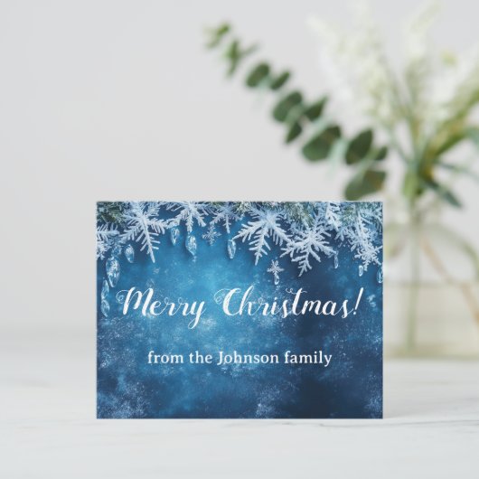 ブルースノーフレークとアイスクリスマスデザイン ポストカード (スタンド正面)