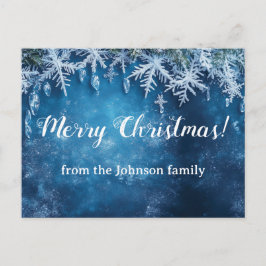 ブルースノーフレークとアイスクリスマスデザイン ポストカード