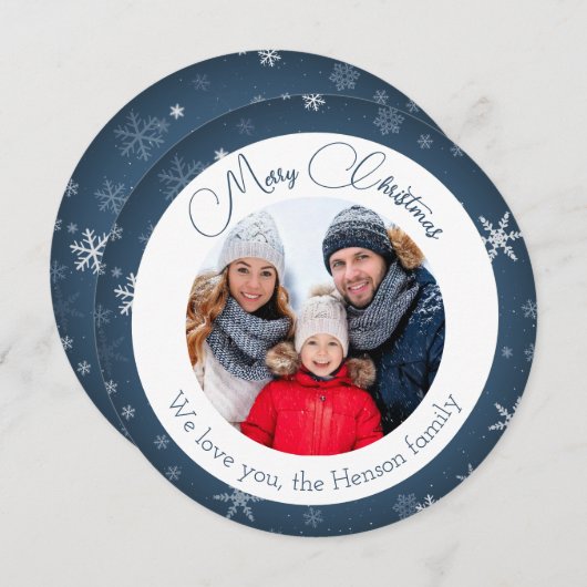 ブルースノーフレークのクリスマスファミリーの写真 シーズンカード (正面/裏面)