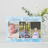 ブルースノーフレークをパーソナライズ写真クリスマス シーズンカード (スタンド正面)