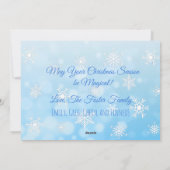 ブルースノーフレークをパーソナライズ写真クリスマス シーズンカード (裏面)